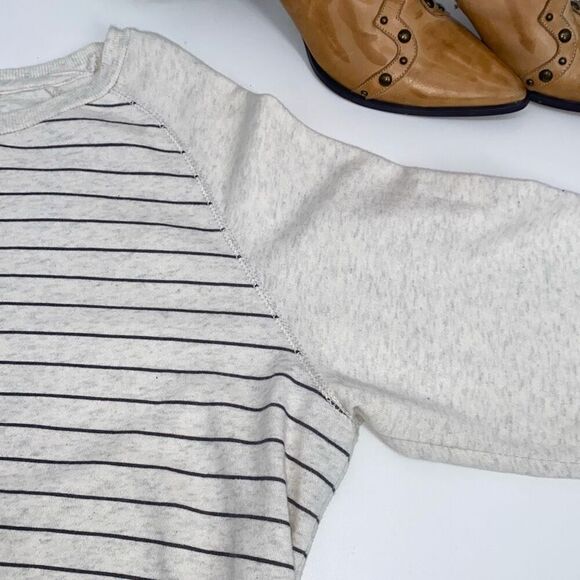 Howe No 65 Striped Crew Sweatshirt Cotton Side Zip Cream Grey M Unisex - Picture 5 of 16